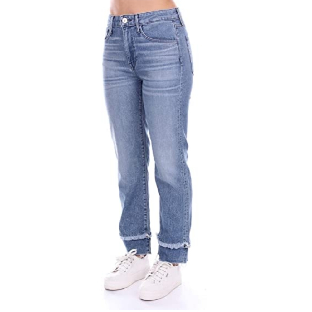 3x1 light wash step Fray hem five pocket jeans
